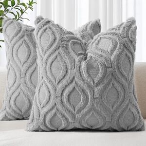 Set Of 2 18 X 18 Elegant Gray Washable Accent Pillow Covers